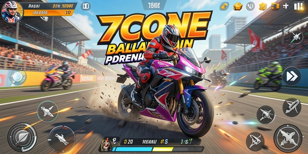 Gameplay seru balapan motor dengan berbagai trek menantang.