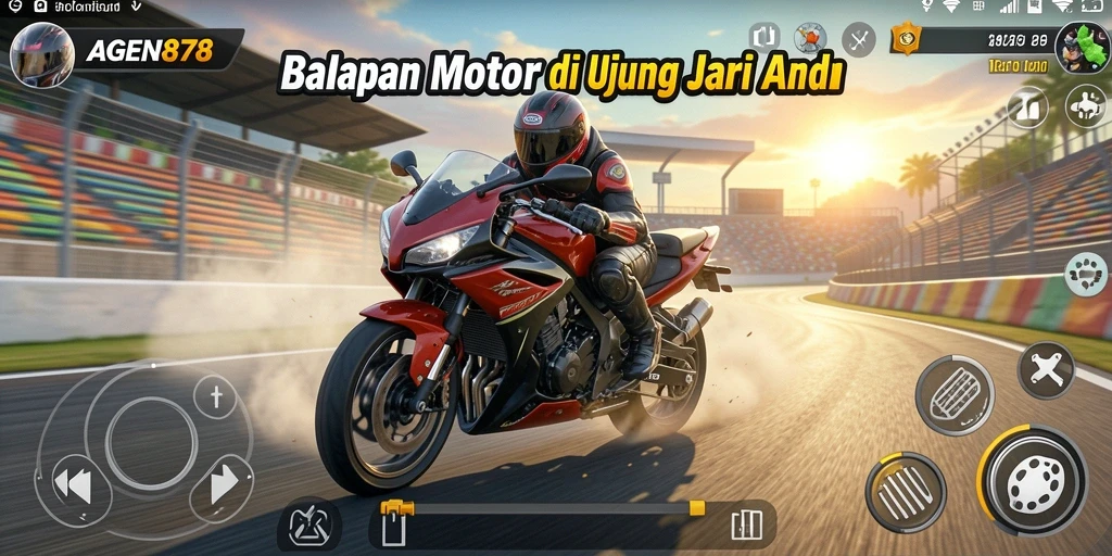 Tampilan gameplay seru dari AGEN878 dengan balapan motor cepat.