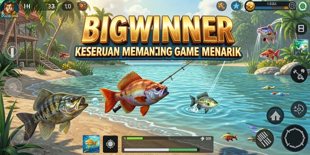Tampilan dinamis gameplay BIGWINNER yang menghadirkan keseruan memancing.