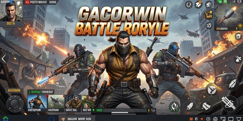 Tangkapan layar GACORWIN menampilkan aksi intens dalam permainan Battle Royale.