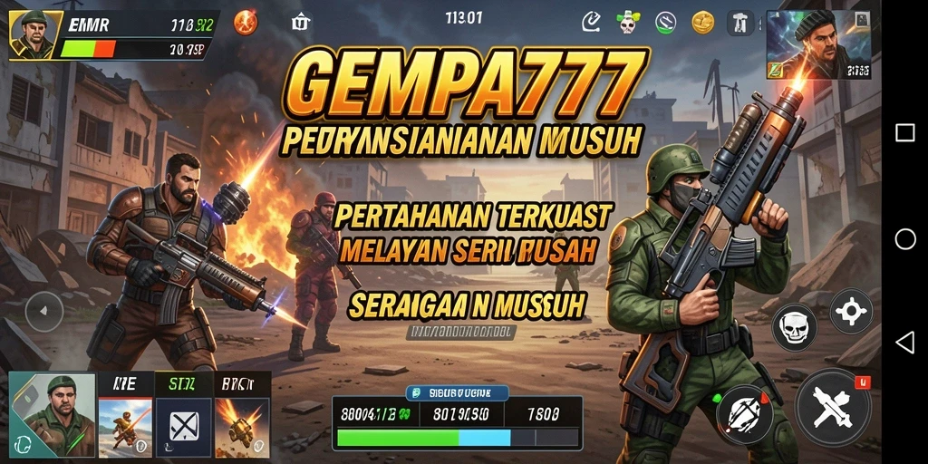 Screenshot GEMPA777 menampilkan gameplay Tower Defense yang menegangkan dan mendebarkan.