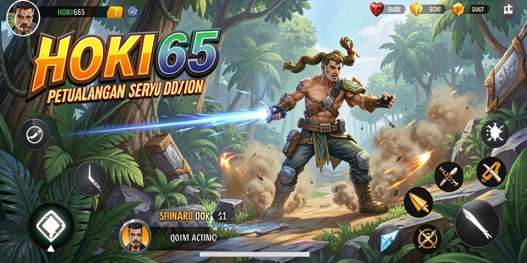 Tampilan gameplay HOKI65 dengan action intens dan karakter beragam.