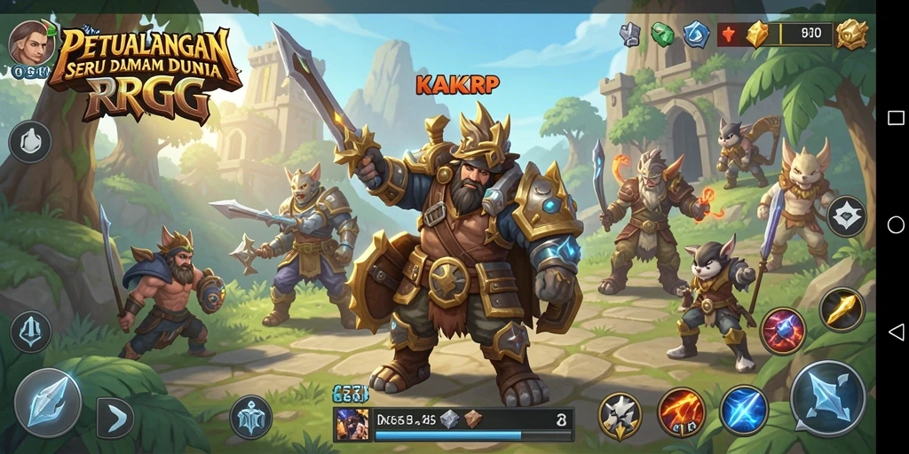 Screenshot KAKRP menunjukkan karakter sedang bertarung dalam pertarungan epik RPG.
