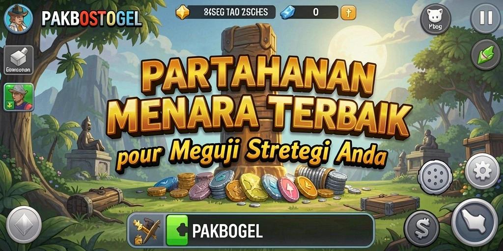 Screenshot PAKBOSTOGEL menampilkan aksi gameplay menara pertahanan yang seru.