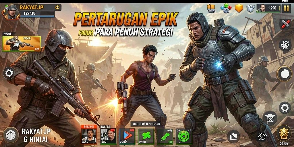 Screenshot gameplay RAKYATJP yang menampilkan karakter bertarung di arena.