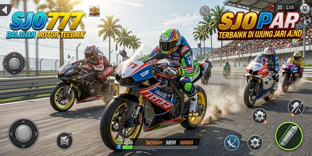 Tangkapan layar gameplay SJO777 menampilkan balapan motor yang seru dan menegangkan.