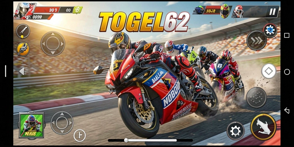 Screenshot gameplay TOGEL62 menampilkan aksi balapan motor yang mendebarkan.