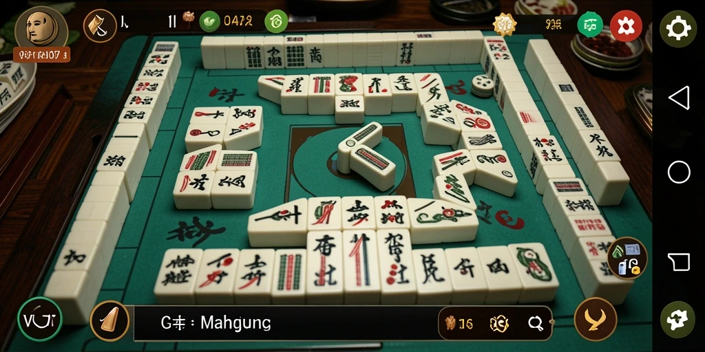 Screenshot gameplay V07 yang menampilkan suasana Mahjong yang seru.